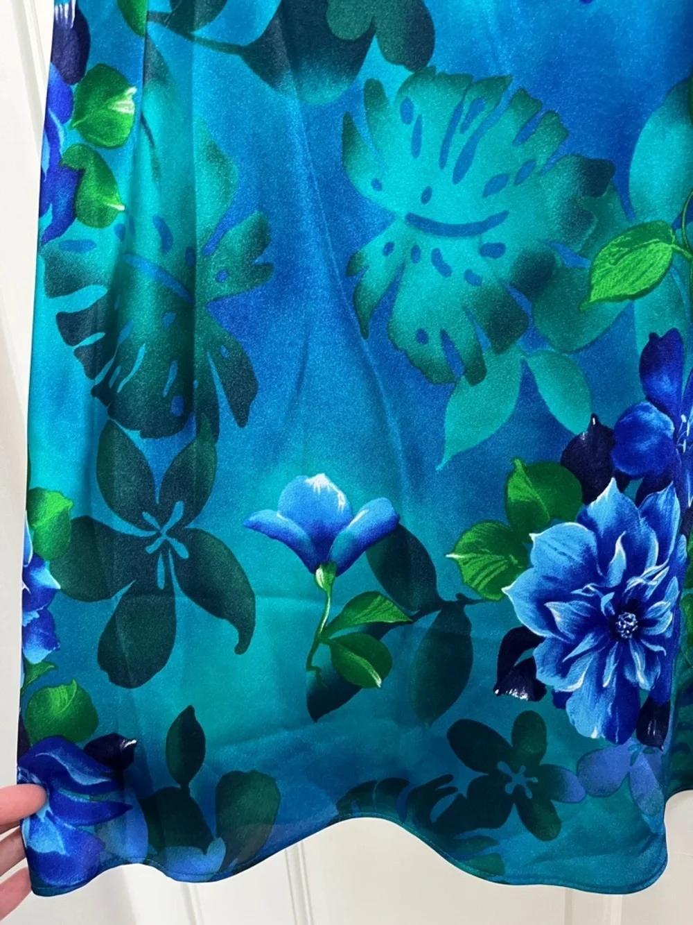 Y2K Tropical Floral & Monstera Leaf Print Satin Slip Dress - Size Large